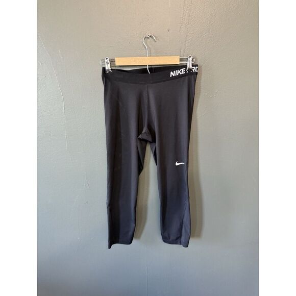 Nike Pro Womens Black Compression Cropped Baselayer Pants Size Large - Picture 1 of 3